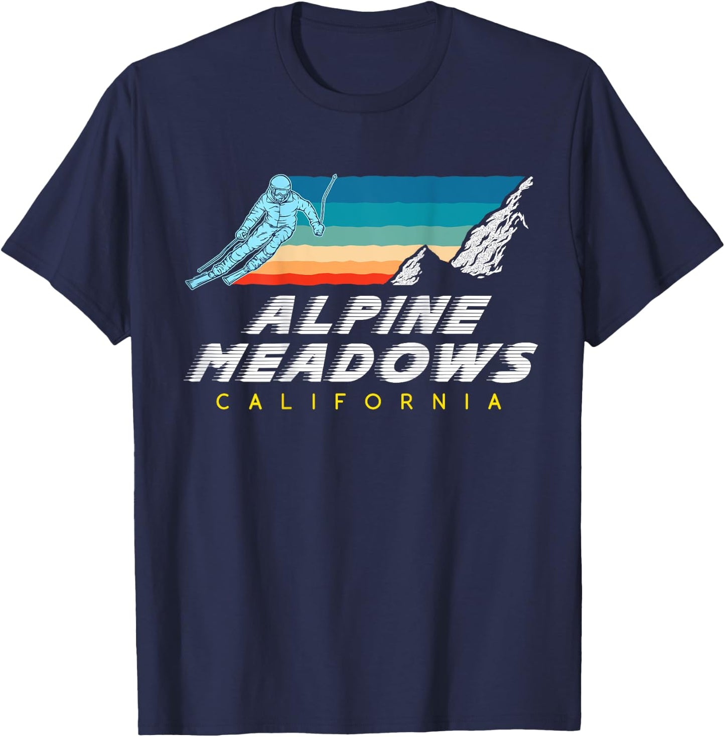 Alpine Meadows, California - USA Ski Resort - BACK PRINT T-Shirt - T-Shirt | Navy