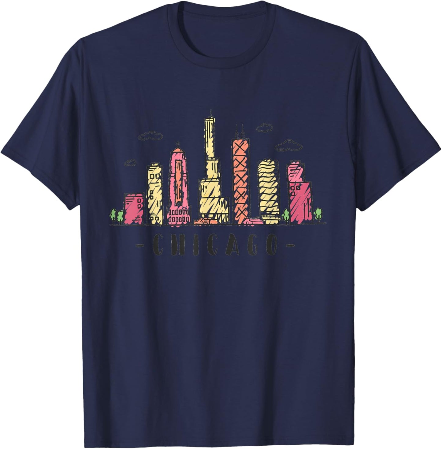 Chicago Skyline Illinois Vintage T-Shirt - T-Shirt | Navy
