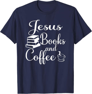 Jesus Coffee And Books Christian Women T-Shirt - T-Shirt | Navy