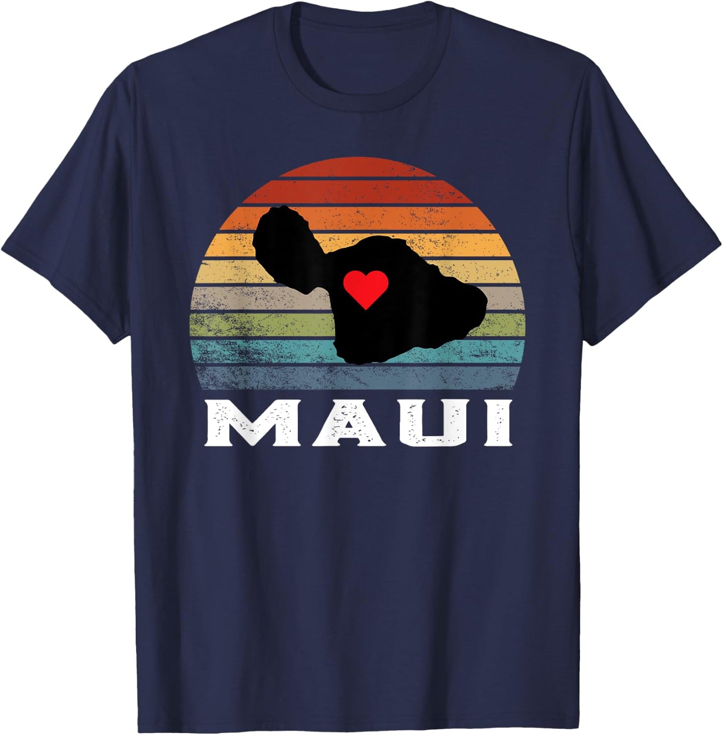 Vintage Retro Maui Hawaii Map With Heart Island T-Shirt - T-Shirt | Navy