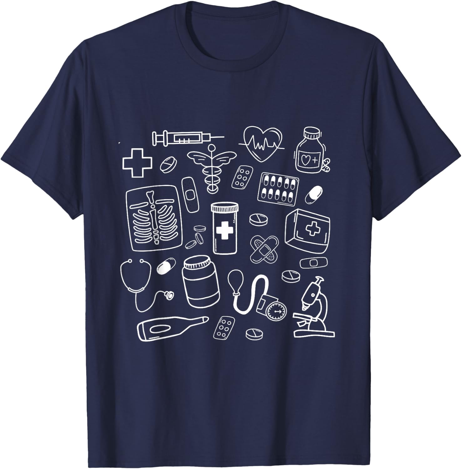 Medical Doodles Nurse Healthcare Profession Women T-Shirt - T-Shirt | Navy