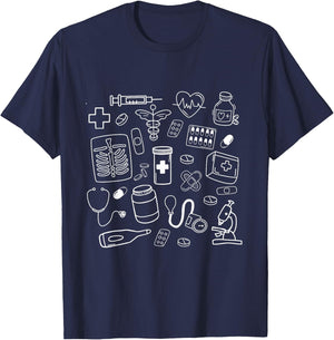 Medical Doodles Nurse Healthcare Profession Women T-Shirt - T-Shirt | Navy