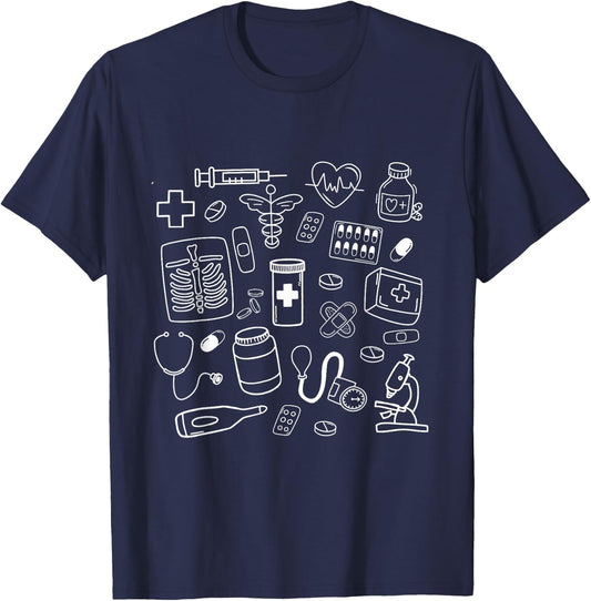 Medical Doodles Nurse Healthcare Profession Women T-Shirt - T-Shirt | Navy