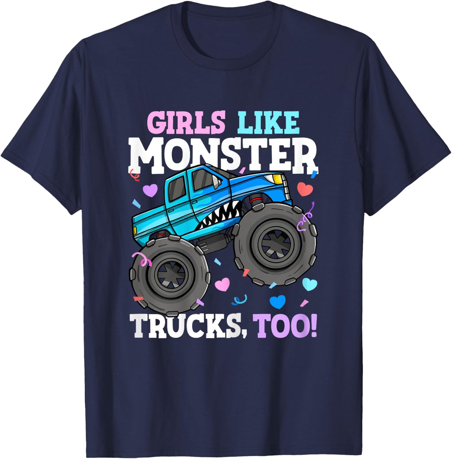 Shark Monster Truck Girls Like Monster Trucks Too Kids T-Shirt - T-Shirt | Navy