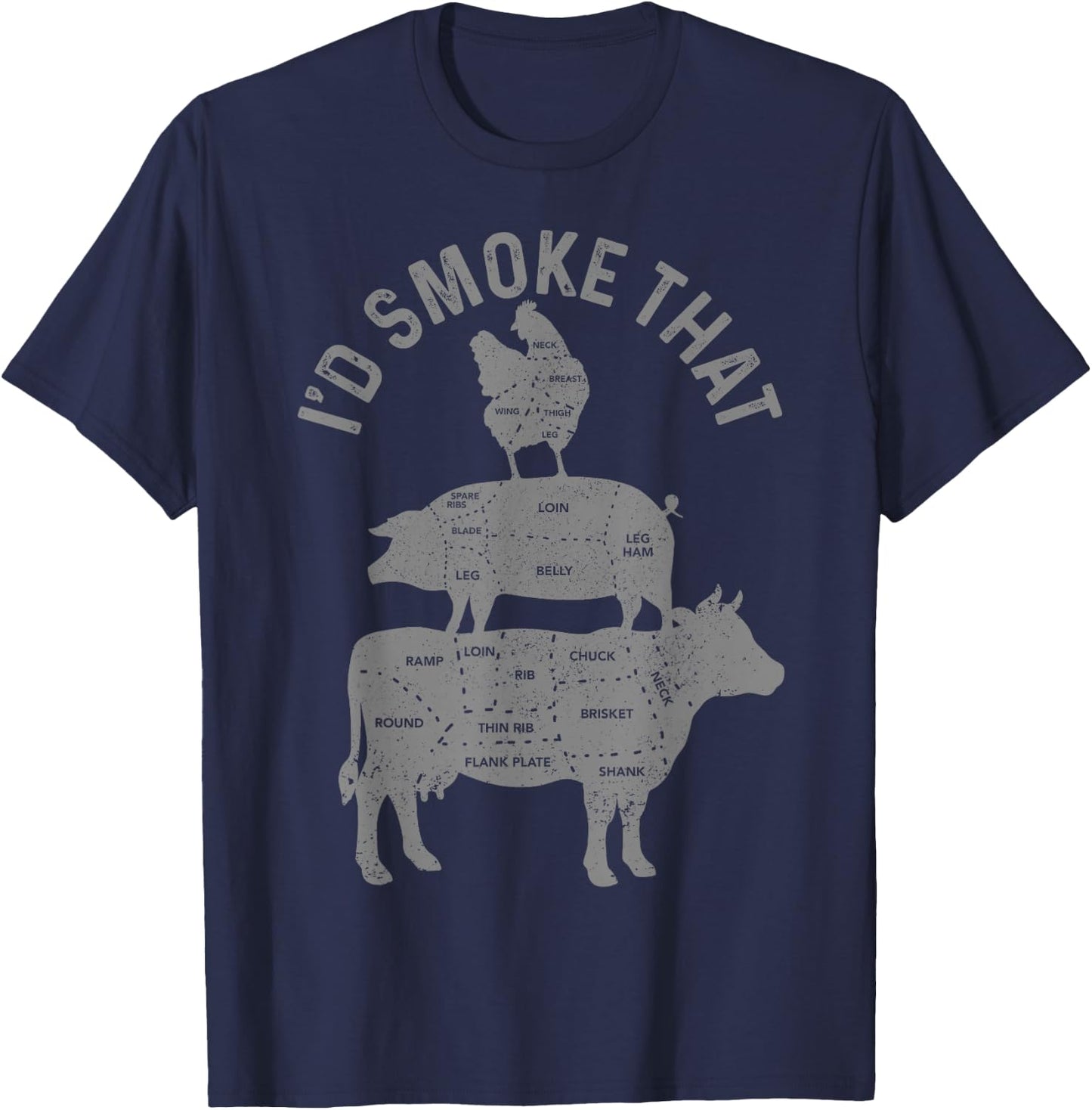Chef Butcher BBQ I'd Smoke That Pork Beef Funny Father's Day T-Shirt - T-Shirt | Navy