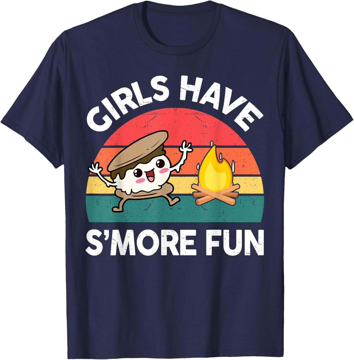 Funny Camping Girl Have Smore Fun Kids Women Happy Camper T-Shirt - T-Shirt | Navy