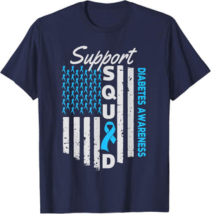 Support Squad USA Flag Type 2 Type 1 Diabetes Awareness Kids Men T-Shirt - T-Shirt | Navy