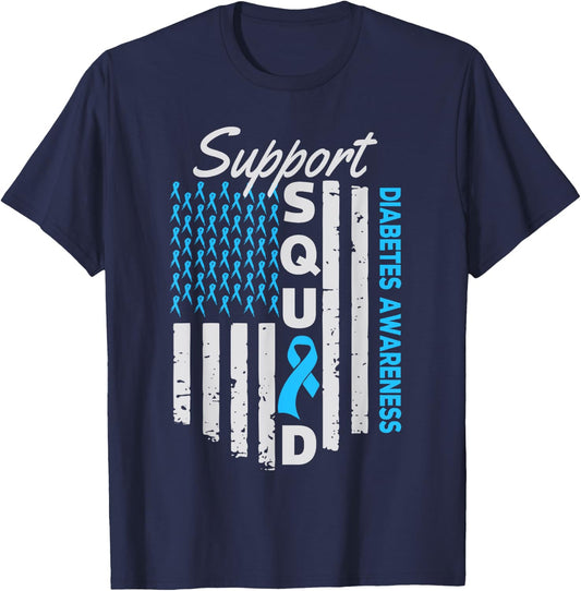 Support Squad USA Flag Type 2 Type 1 Diabetes Awareness Kids Men T-Shirt - T-Shirt | Navy