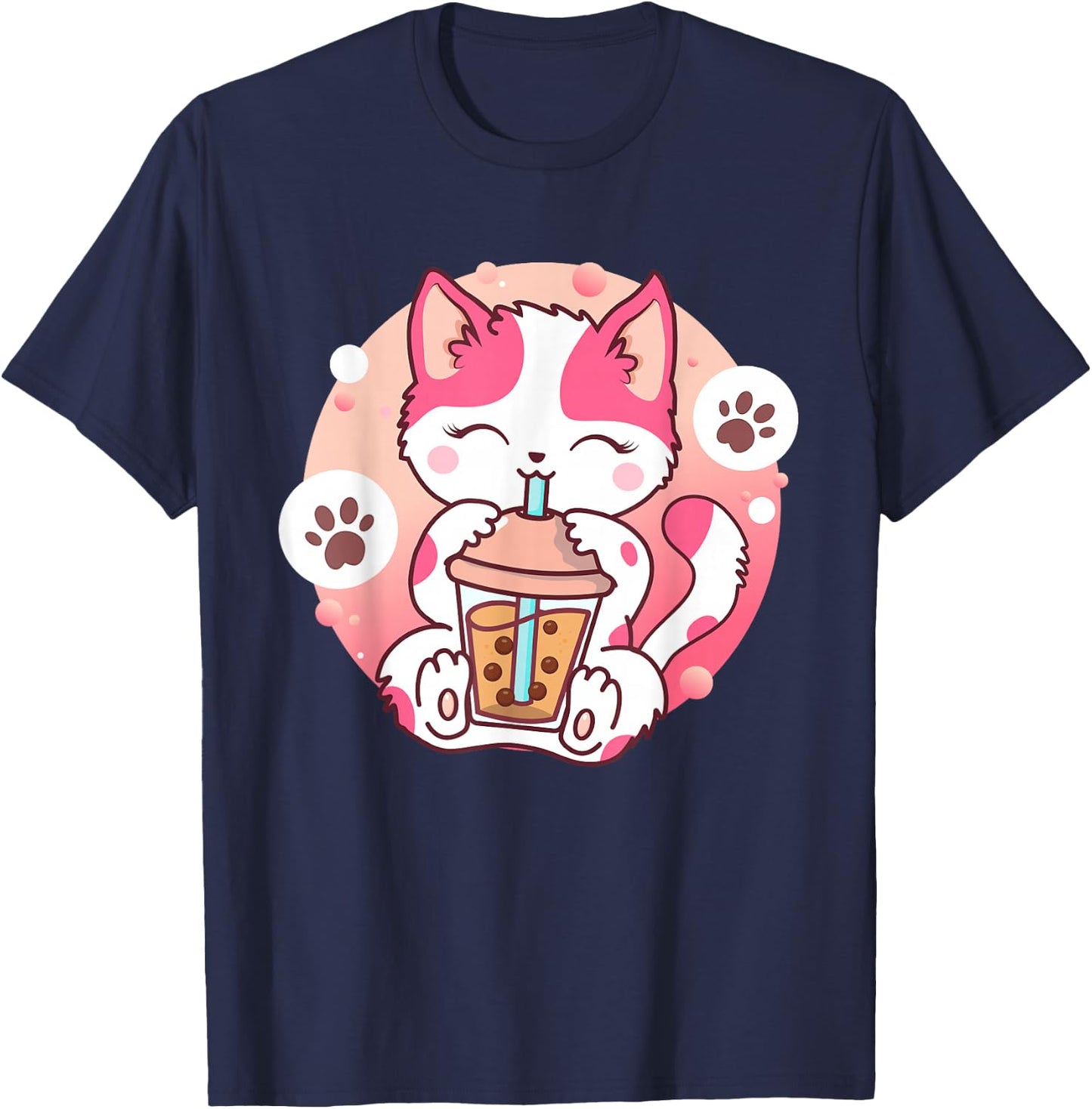 Cat Boba Tea Anime Kawaii Neko Bubble Tea Teen Girl Boba Cat T-Shirt - T-Shirt | Navy