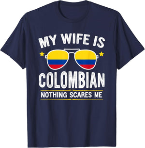 Funny My Wife Is Colombian, Proud Husband Colombia Heritage T-Shirt - T-Shirt | Navy