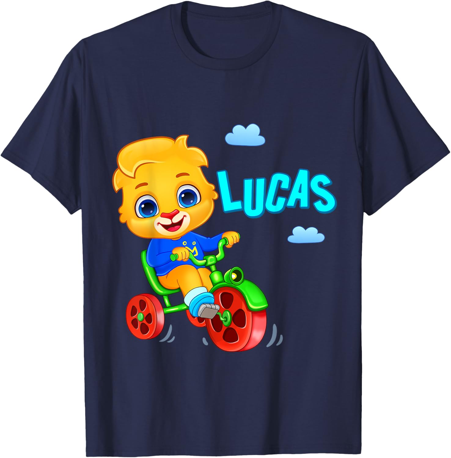 Lucas Loves Cycling | Lucas The Lion Official RV AppStudios Small T-Shirt - T-Shirt | Navy