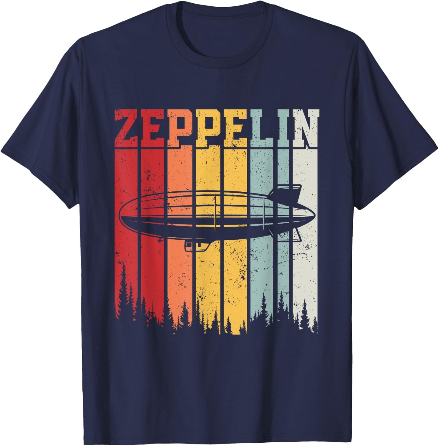 Retro Zeppelin 70s 80s Dirigible Airship Zepelin Zepplin T-Shirt - T-Shirt | Navy