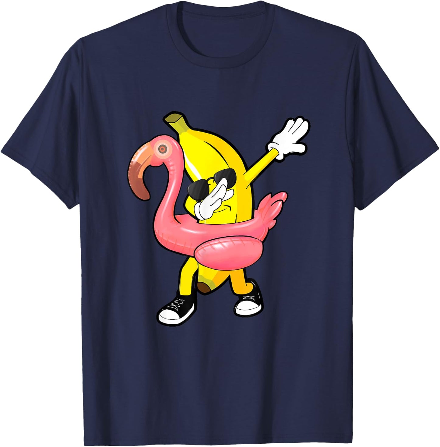 Summer Tropical Fruit Hawaii Dabbing Banana Flamingo Float Women T-Shirt - T-Shirt | Navy