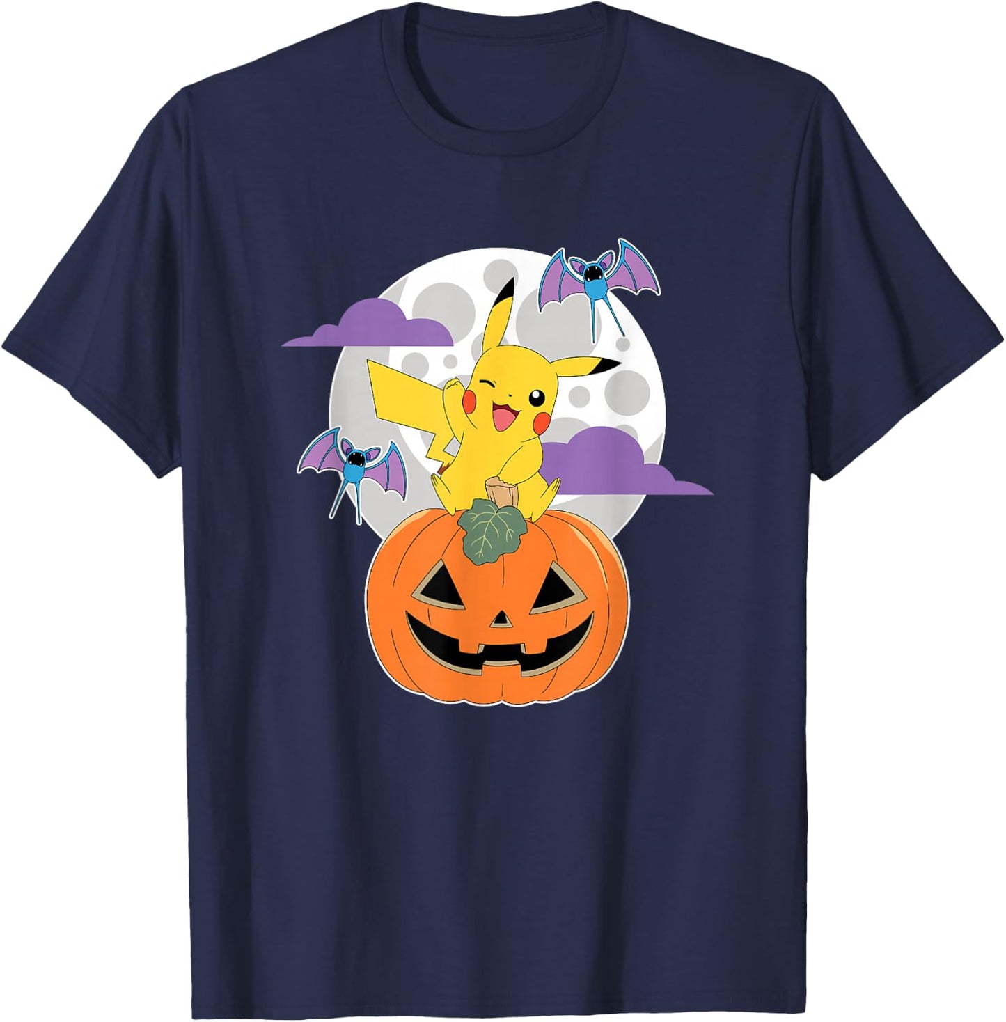 Pokémon - Halloween Pumpkin Pikachu Zubats Moon T-Shirt - T-Shirt | Navy