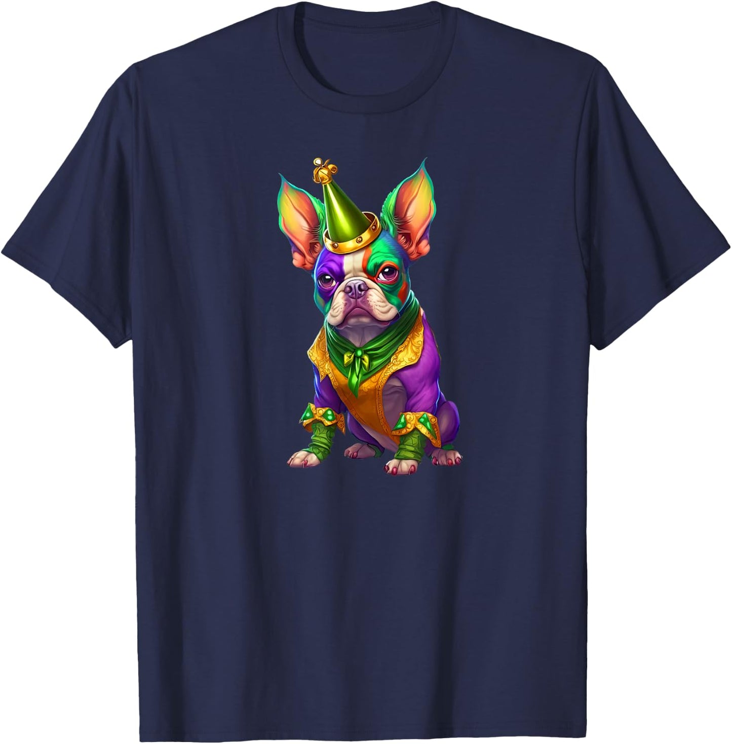 Mardi Gras Green Purple & Gold French Bulldog T-Shirt - T-Shirt | Navy