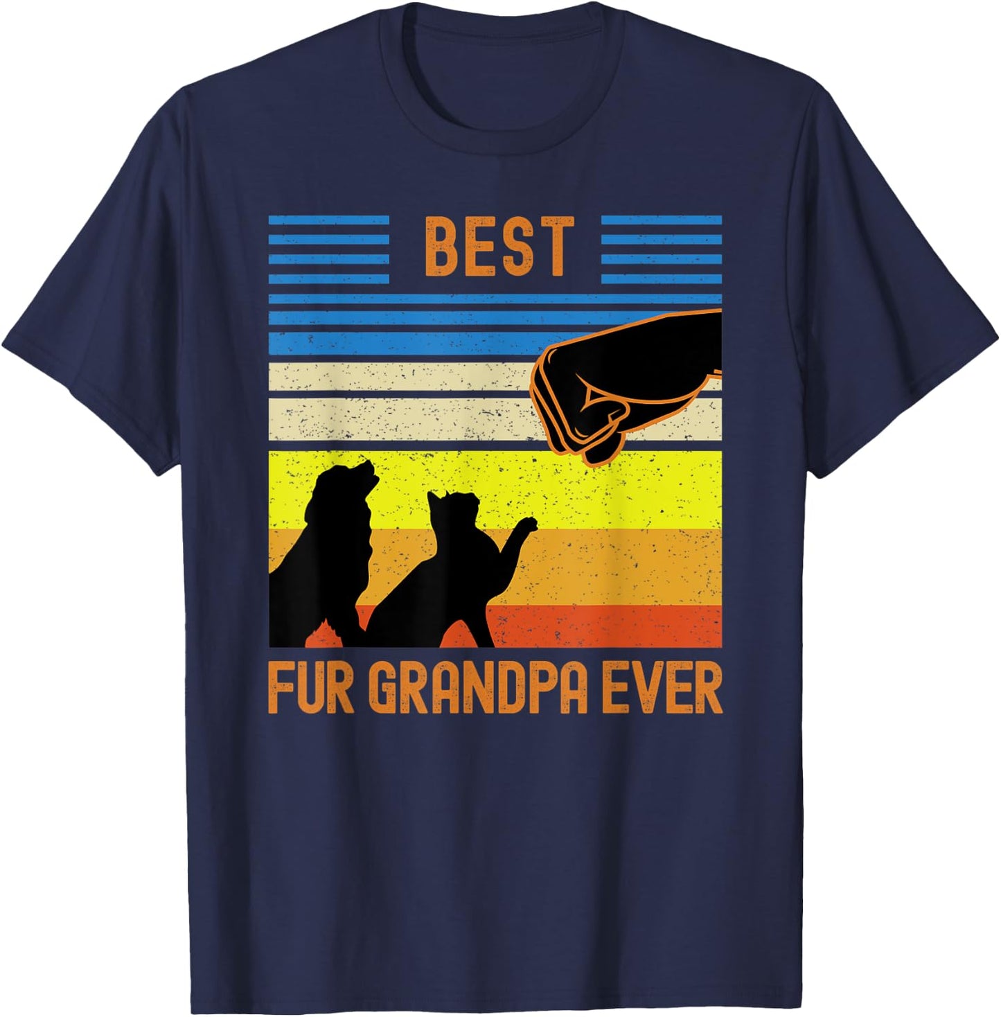 Best Fur Grandpa Ever Funny Vintage Retro Dog and Cat Owner T-Shirt - T-Shirt | Navy