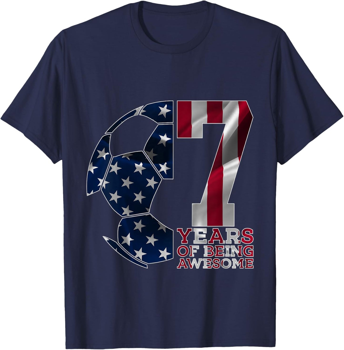 7 Years of Being Awesome Soccer 7th Birthday T-Shirt - T-Shirt | Navy