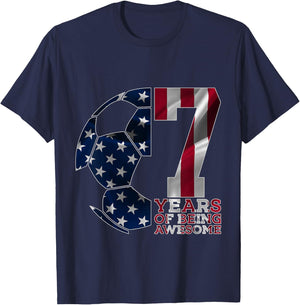 7 Years of Being Awesome Soccer 7th Birthday T-Shirt - T-Shirt | Navy