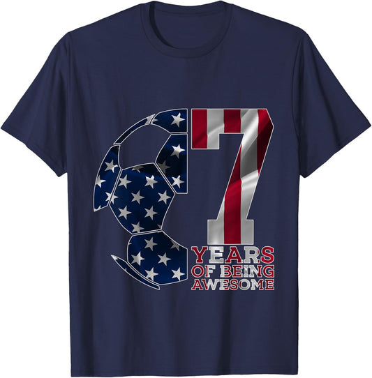 7 Years of Being Awesome Soccer 7th Birthday T-Shirt - T-Shirt | Navy