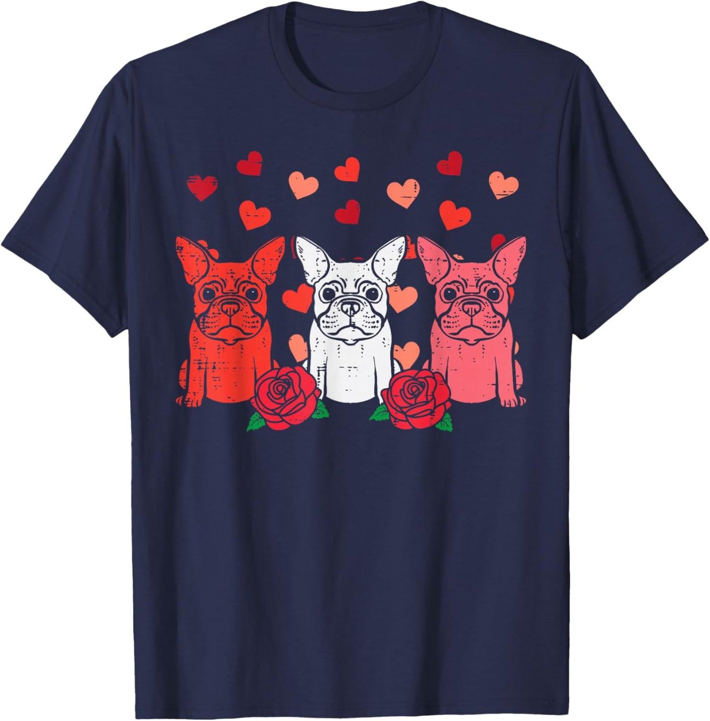 Valentines Day French Bulldogs Frenchie Dog Men Women Kids T-Shirt - T-Shirt | Navy