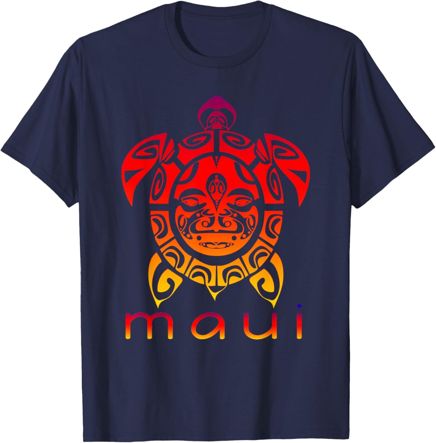 Hawaii Sea Vivid Turtle, Maui Hawaiian T-Shirt - T-Shirt | Navy