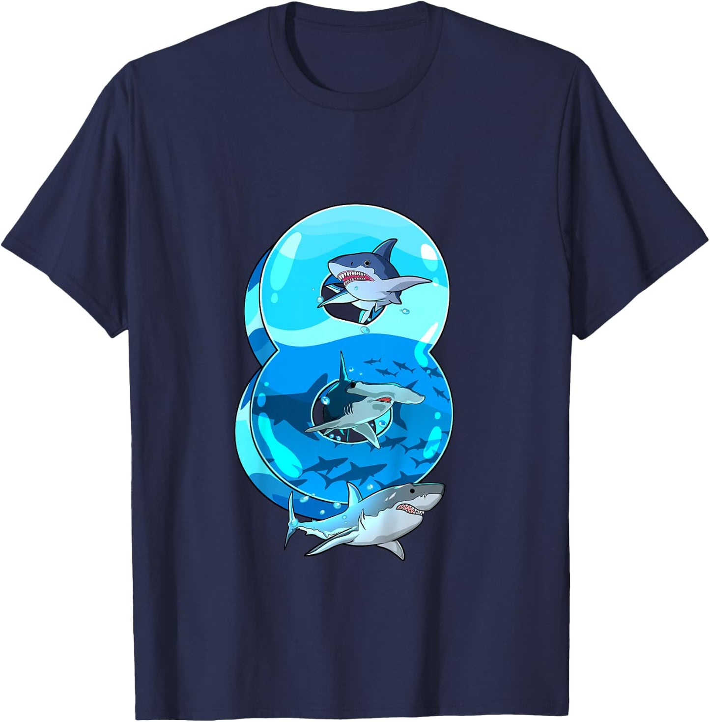 Kids Shark Boy 8 Years Birthday Child Children's Birthday T-Shirt - T-Shirt | Navy