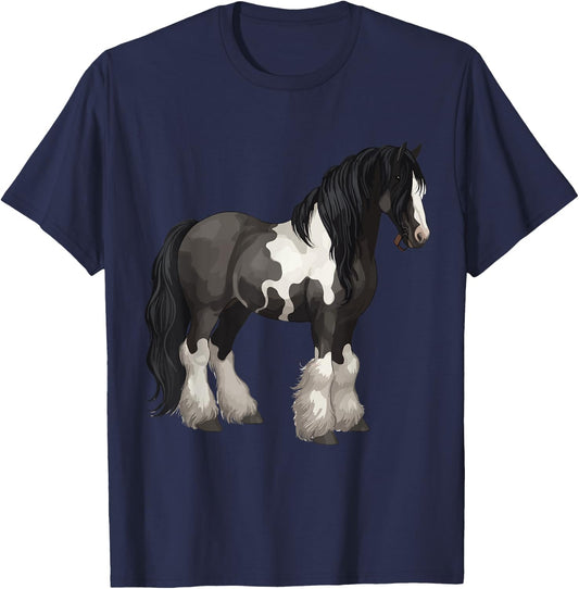 Black Gypsy Vanner Horse Lover Riding Equestrian T-Shirt - T-Shirt | Navy