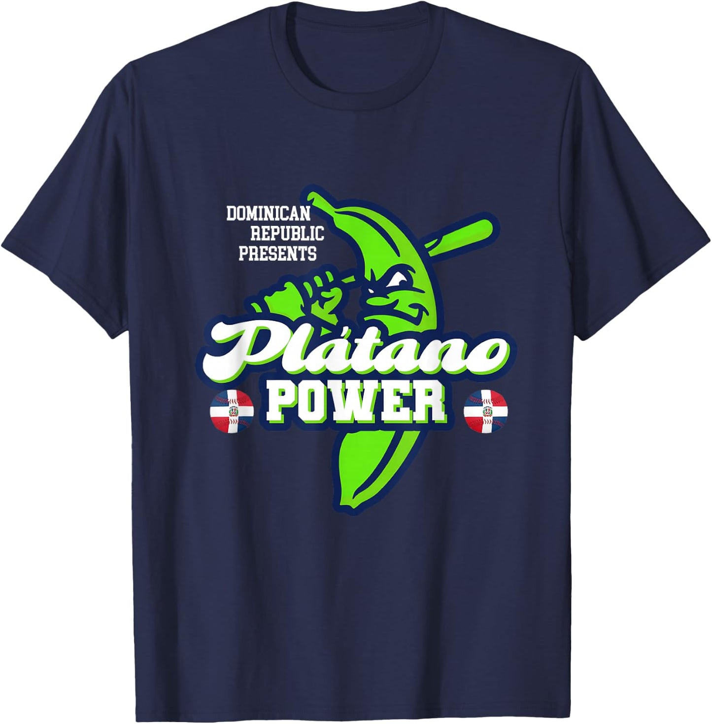 Dominican Republic Platano Power Baseball DR Flag T-Shirt - T-Shirt | Navy