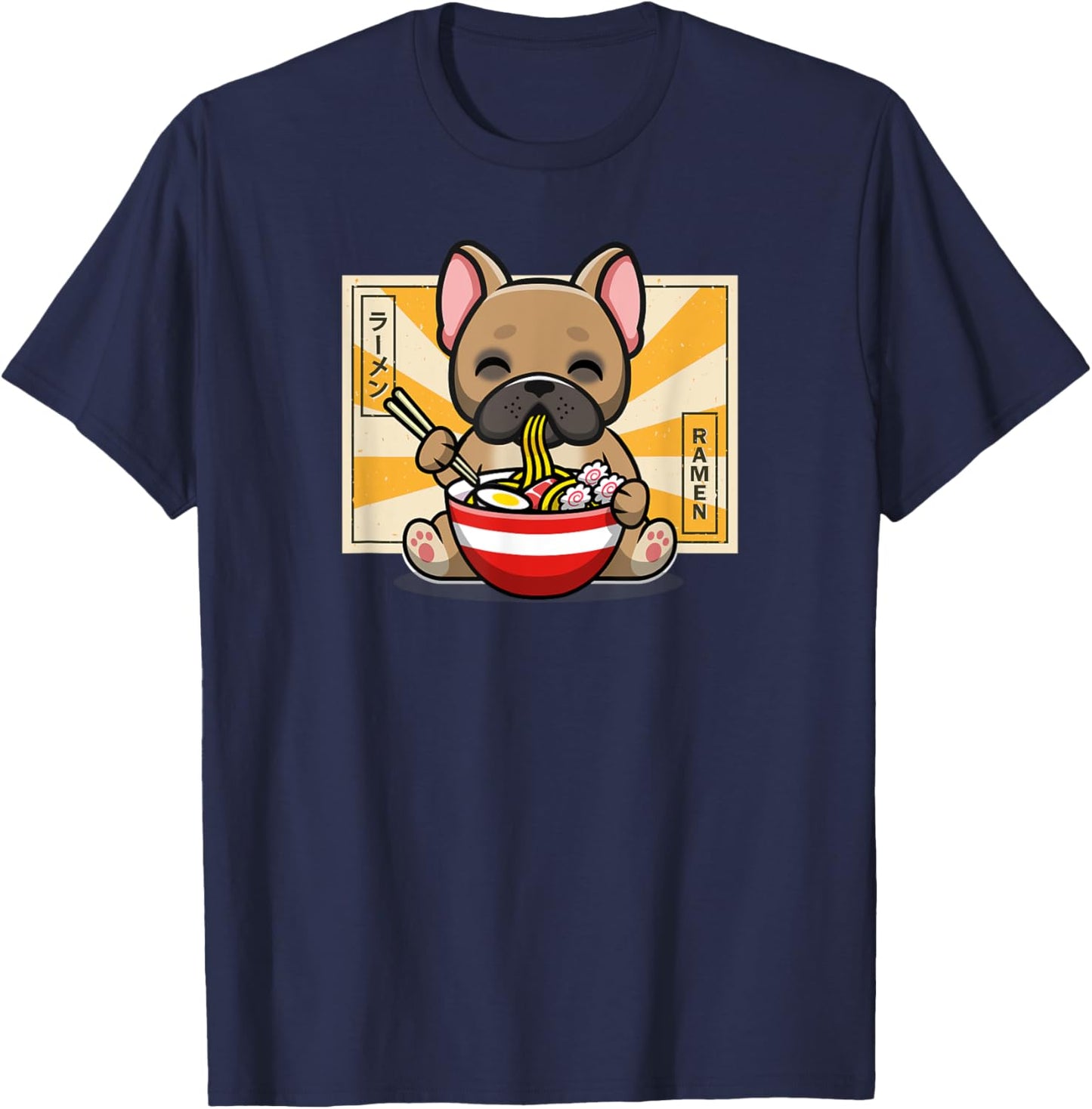 Funny Cute Kawaii Kids Ramen Noodles Frenchie Lover T-Shirt - T-Shirt | Navy