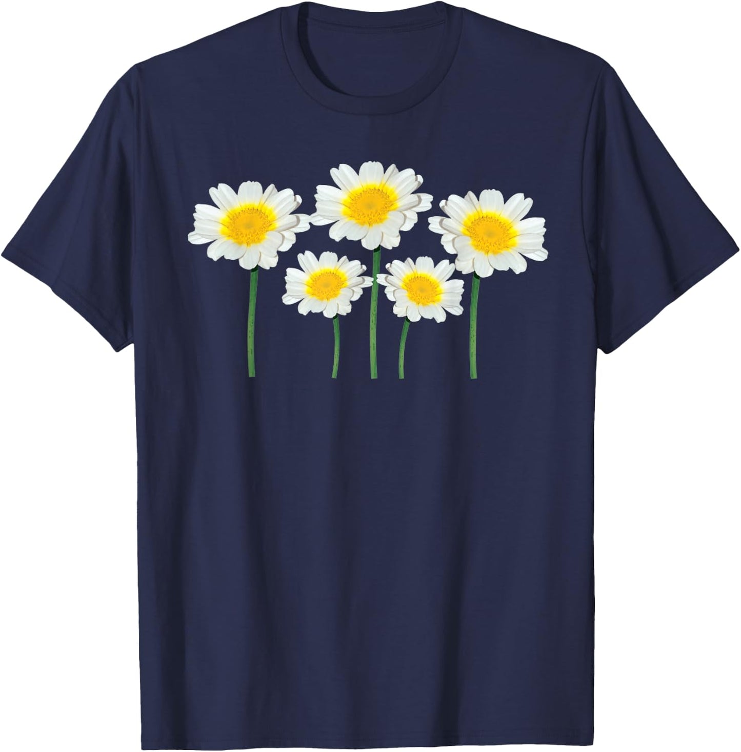 Cute Daisy Flowers Classic Wildflower White & Yellow Graphic T-Shirt - T-Shirt | Navy