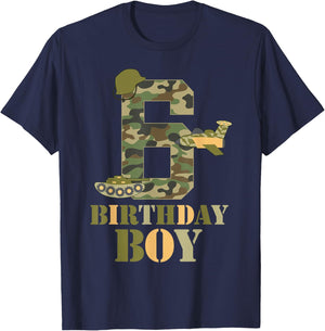 6th Birthday Military Themed Camo Boys 6 Years Old Soldier T-Shirt - T-Shirt | Navy