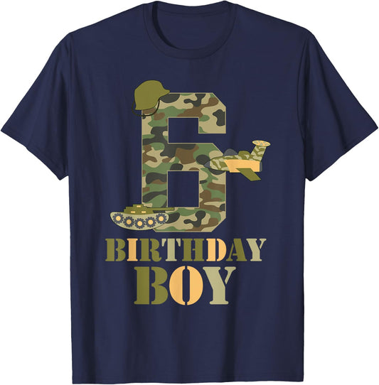 6th Birthday Military Themed Camo Boys 6 Years Old Soldier T-Shirt - T-Shirt | Navy