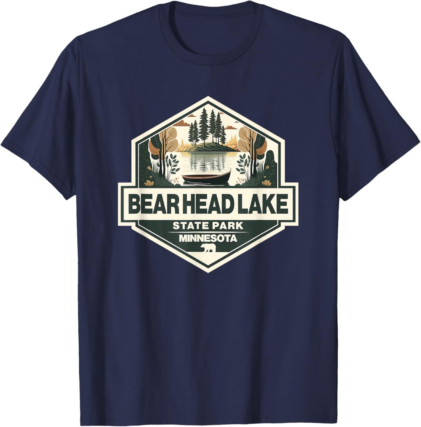 Bear Head Lake State Park Minnesota Travel Art Badge T-Shirt - T-Shirt | Navy