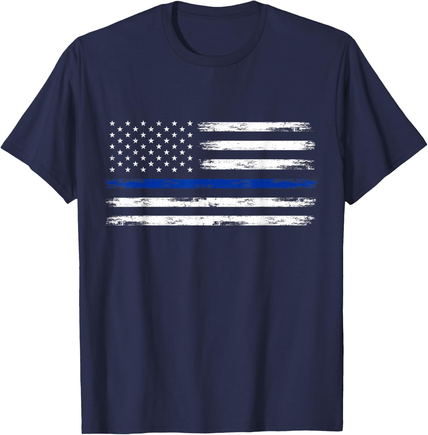 Police Officer US USA American Flag Thin Blue Line T-Shirt - T-Shirt | Navy