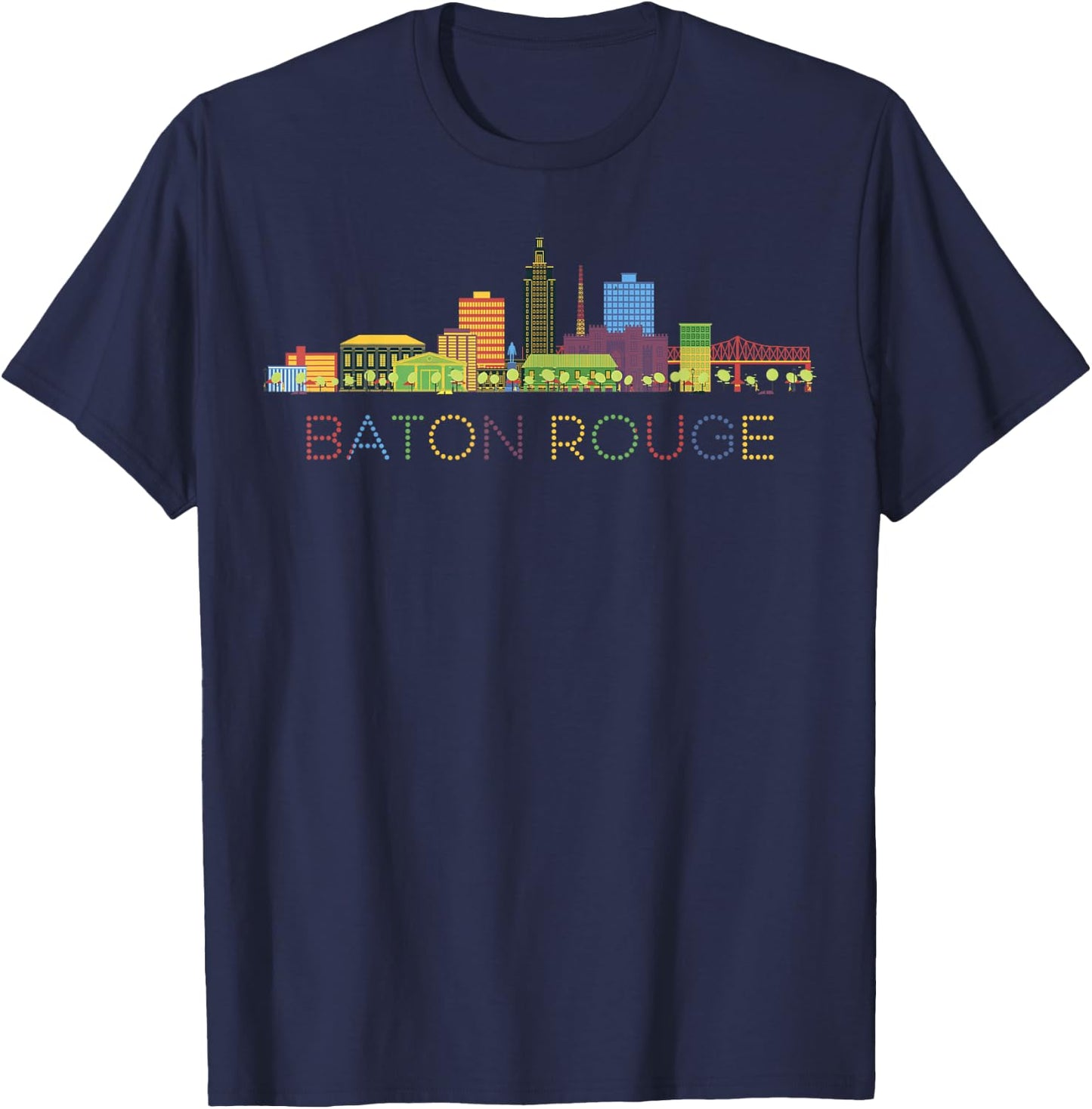 Baton Rouge Skyline Louisiana State New Orleans Mardi Gras T-Shirt - T-Shirt | Navy