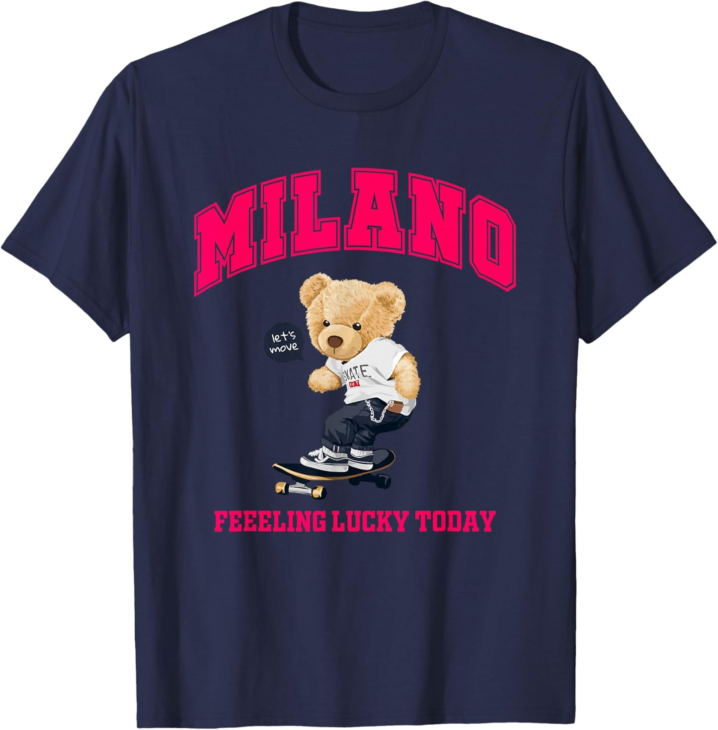 Cool Milan Italy Teddy Bear Illustration Graphic Cartoon T-Shirt - T-Shirt | Navy