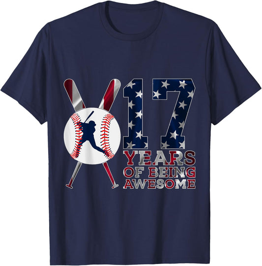 17 Years of Being Awesome Baseball 17th Birthday T-Shirt - T-Shirt | Navy