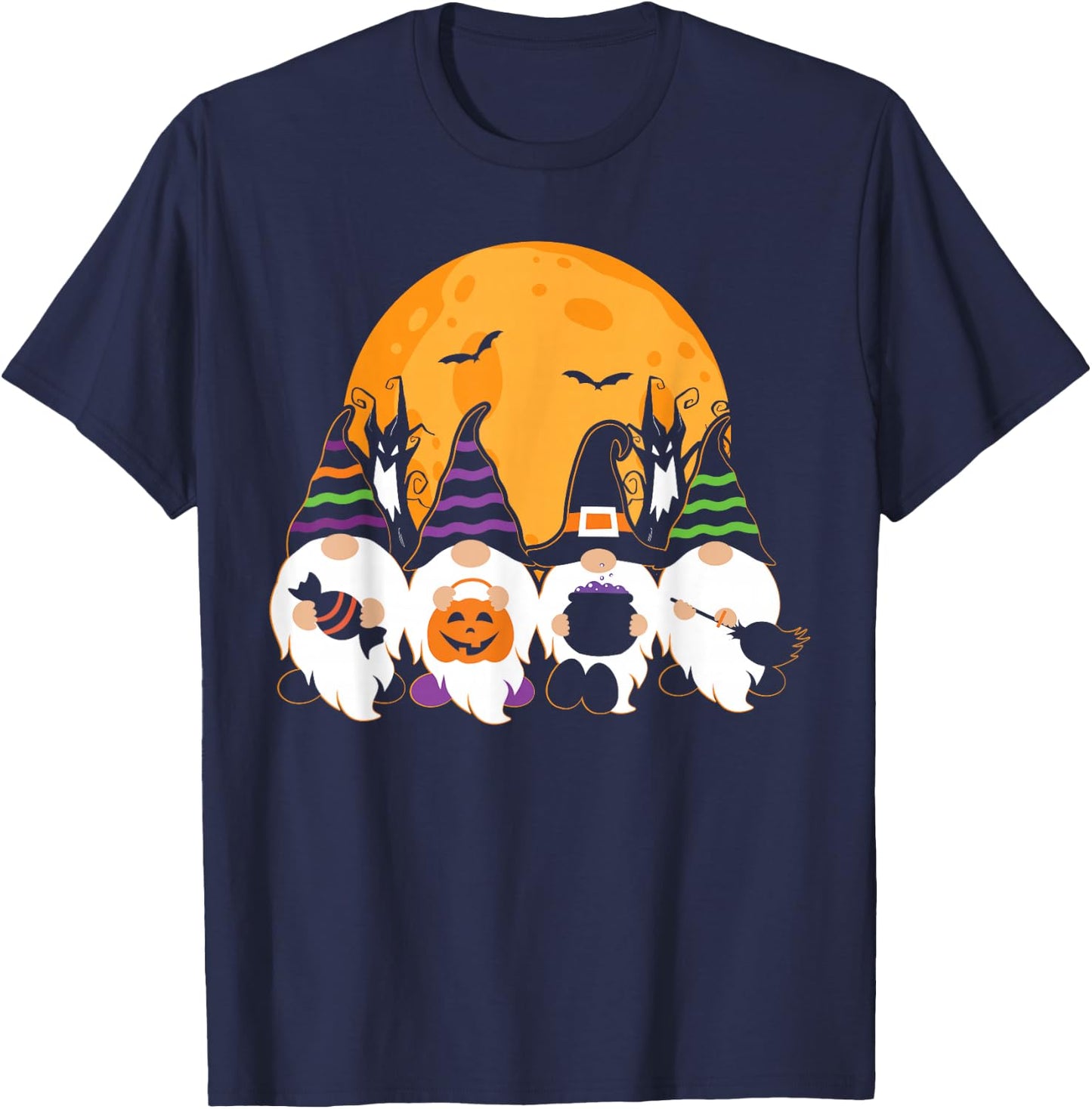 Cute Halloween Gnome Spooky Gardening Trick Or Treat T-Shirt - T-Shirt | Navy