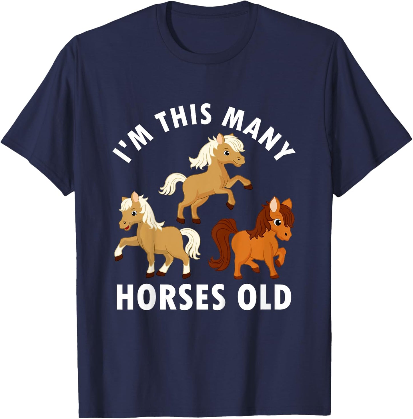 3 Years Old Girl Horses Old 3rd Birthday Kids T-Shirt - T-Shirt | Navy