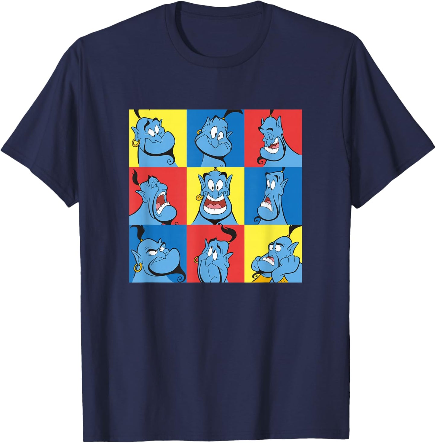Disney Aladdin Genie Many Emotions Panel Big Chest Portrait T-Shirt - T-Shirt | Navy