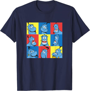 Disney Aladdin Genie Many Emotions Panel Big Chest Portrait T-Shirt - T-Shirt | Navy