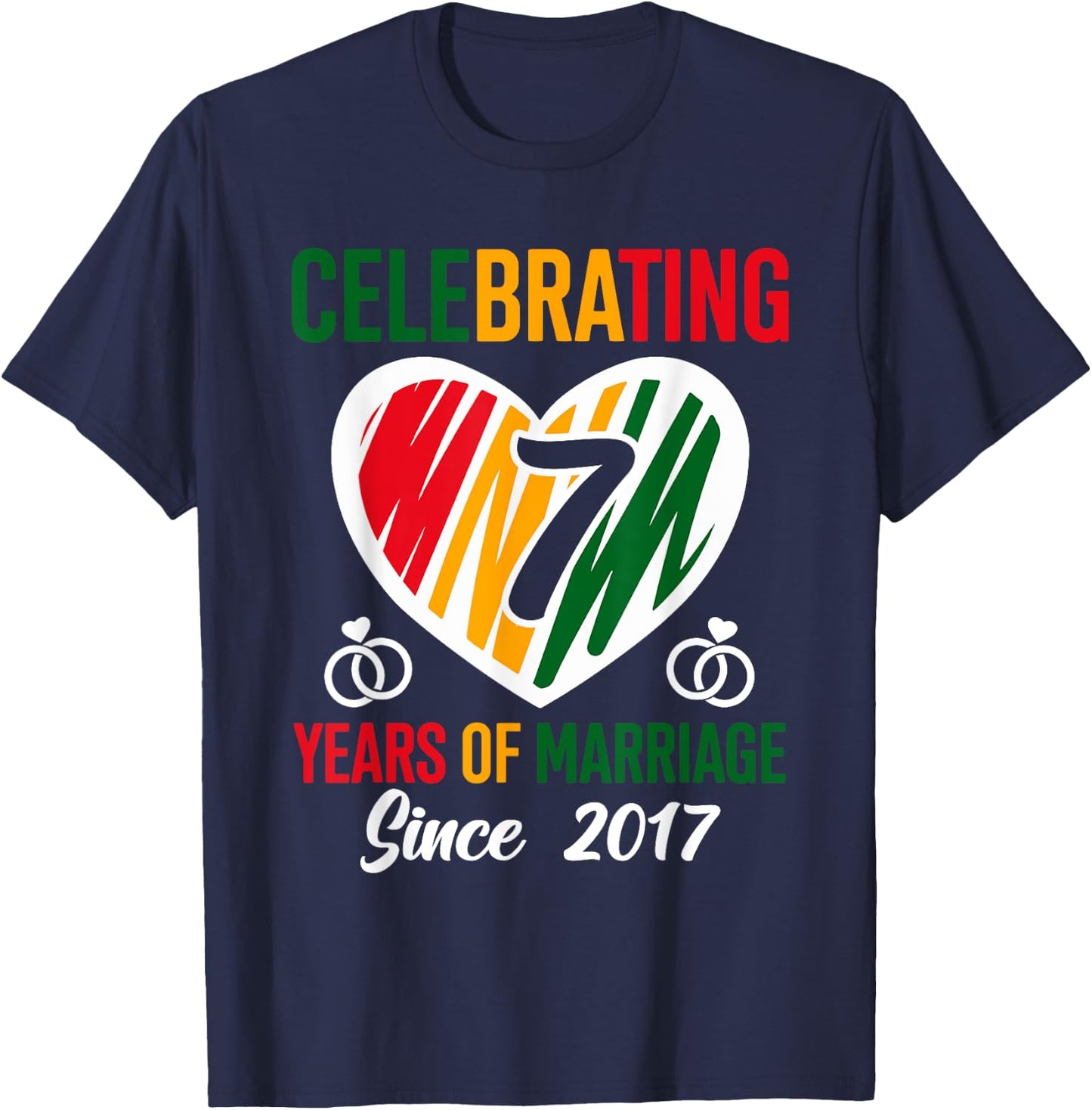 7 Years of Marriage Married Couple 7th Wedding Anniversary T-Shirt - T-Shirt | Navy