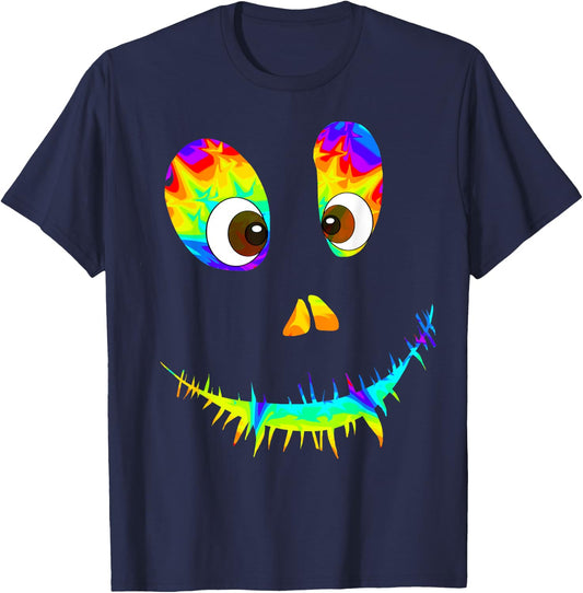 Funny Rainbow Monster Face Tie Dye Halloween Costume T-Shirt - T-Shirt | Navy