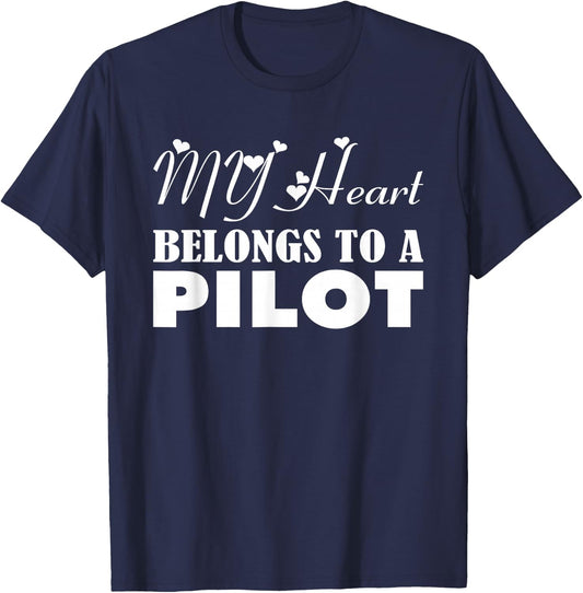 My Heart Belongs to a Pilot Wife Girlfriend fiance T-Shirt - T-Shirt | Navy