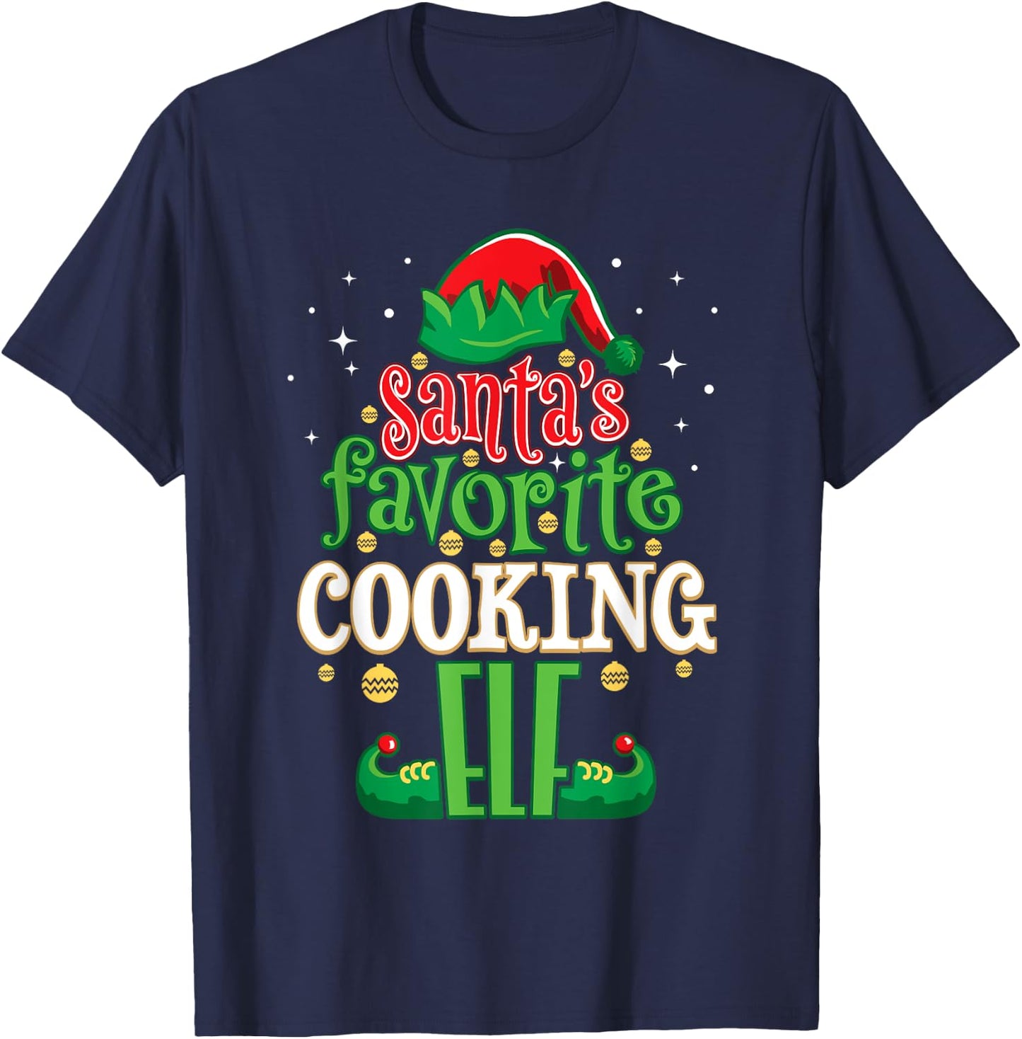 Santa's Favorite Cooking Elf Christmas Matching Cooks T-Shirt - T-Shirt | Navy