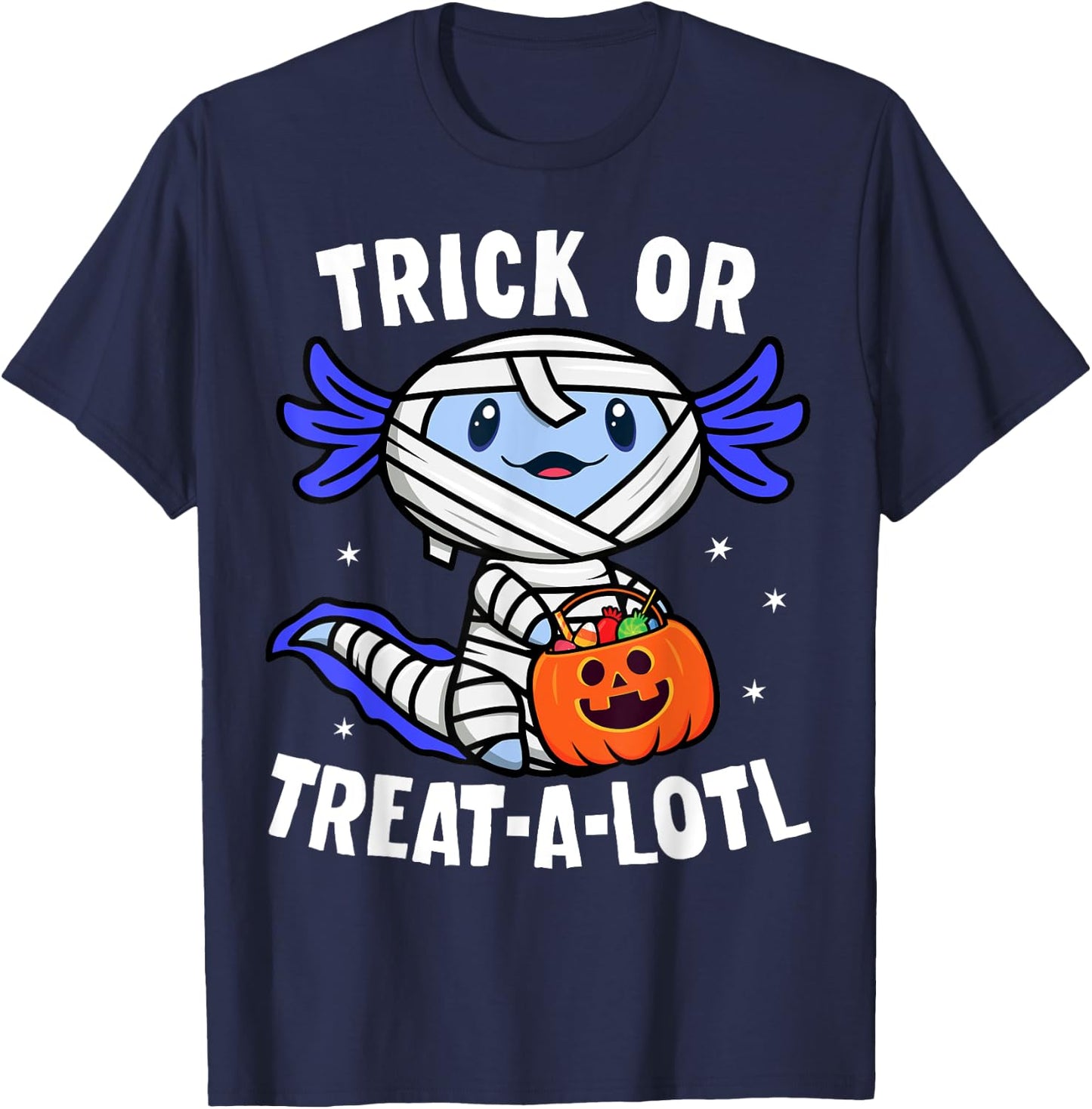 Trick or Treat A Lotl Axolotl Mummy Boys Girls Halloween T-Shirt - T-Shirt | Navy
