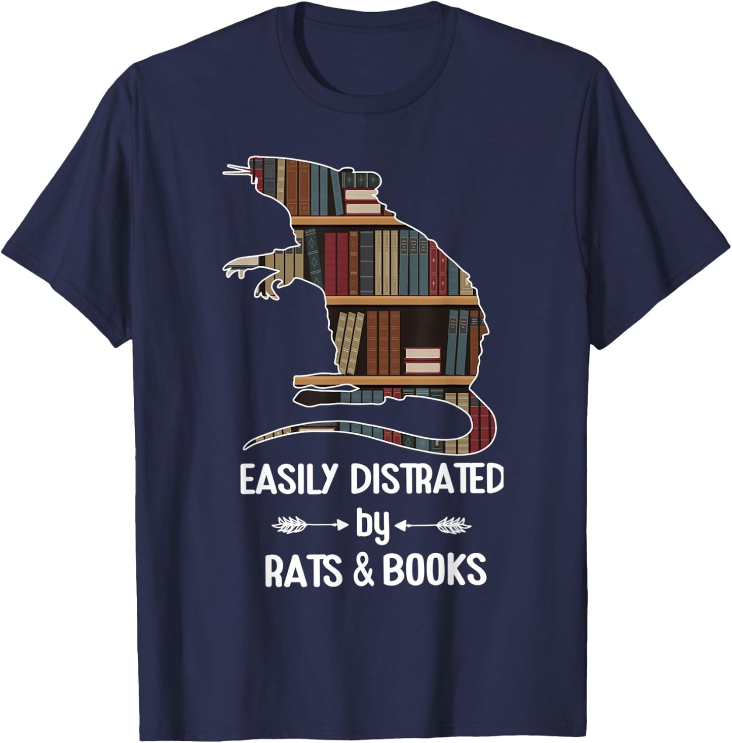 easily distracted by Rats and Books nerds Bookwarms Rodents T-Shirt - T-Shirt | Navy