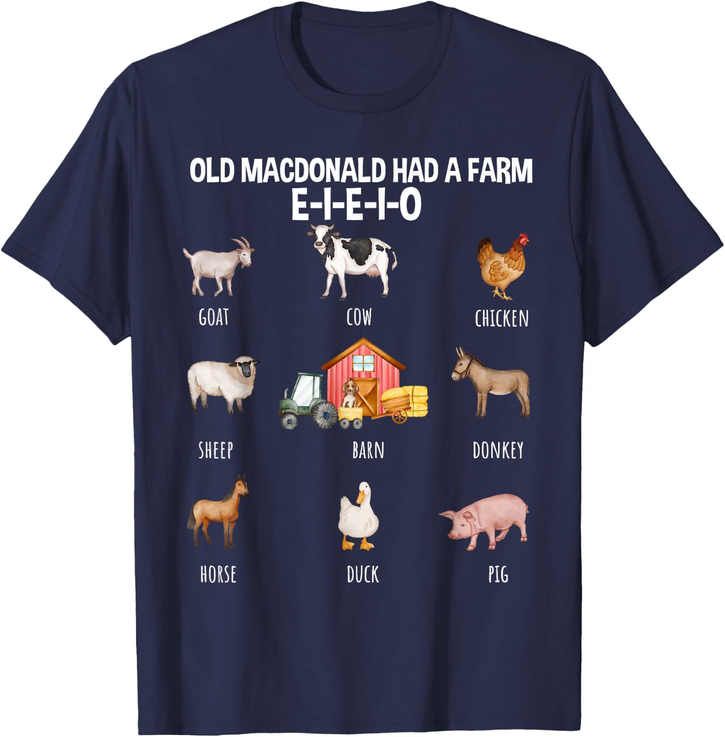 Toddler Kids Old MacDonald Had a Farm E-I-E-I-O Nursery Song T-Shirt - T-Shirt | Navy