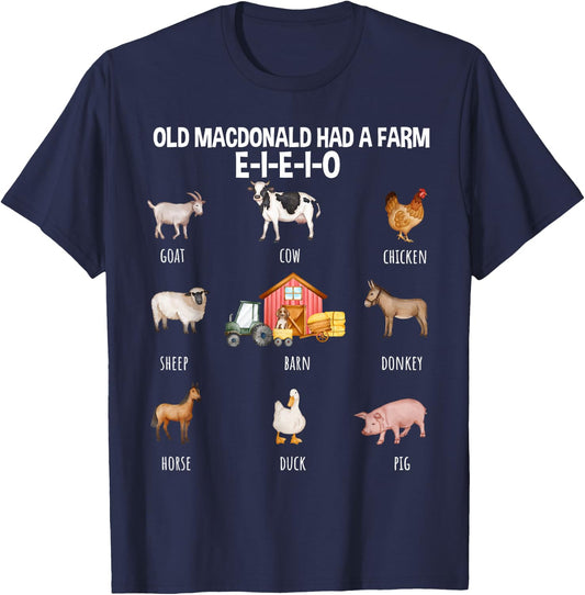 Toddler Kids Old MacDonald Had a Farm E-I-E-I-O Nursery Song T-Shirt - T-Shirt | Navy