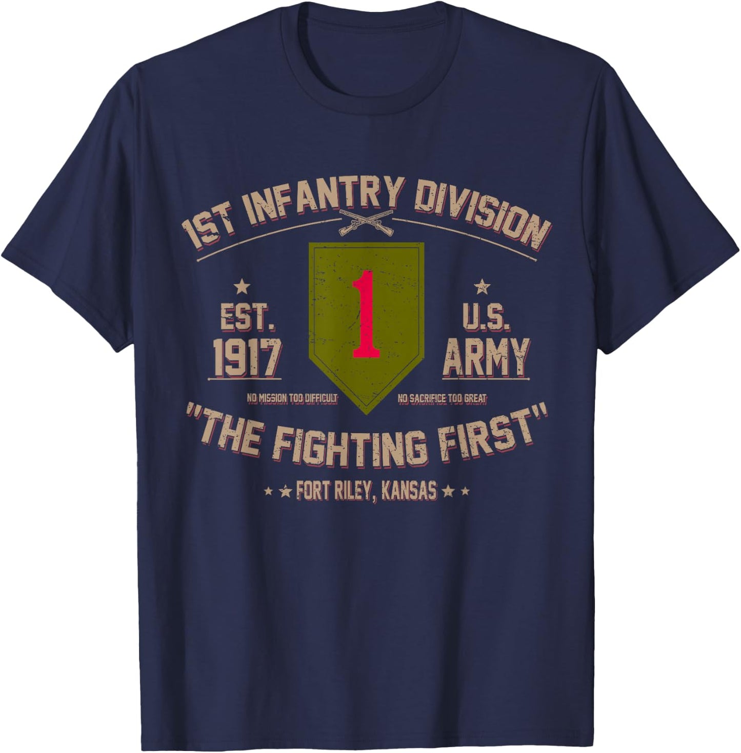 US Army 1st Infantry Division Veteran The Fighting First T-Shirt - T-Shirt | Navy